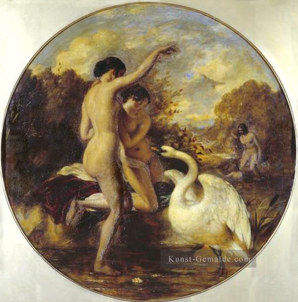 Weibliche Badende Überrascht von einem Swan William Etty Ölgemälde